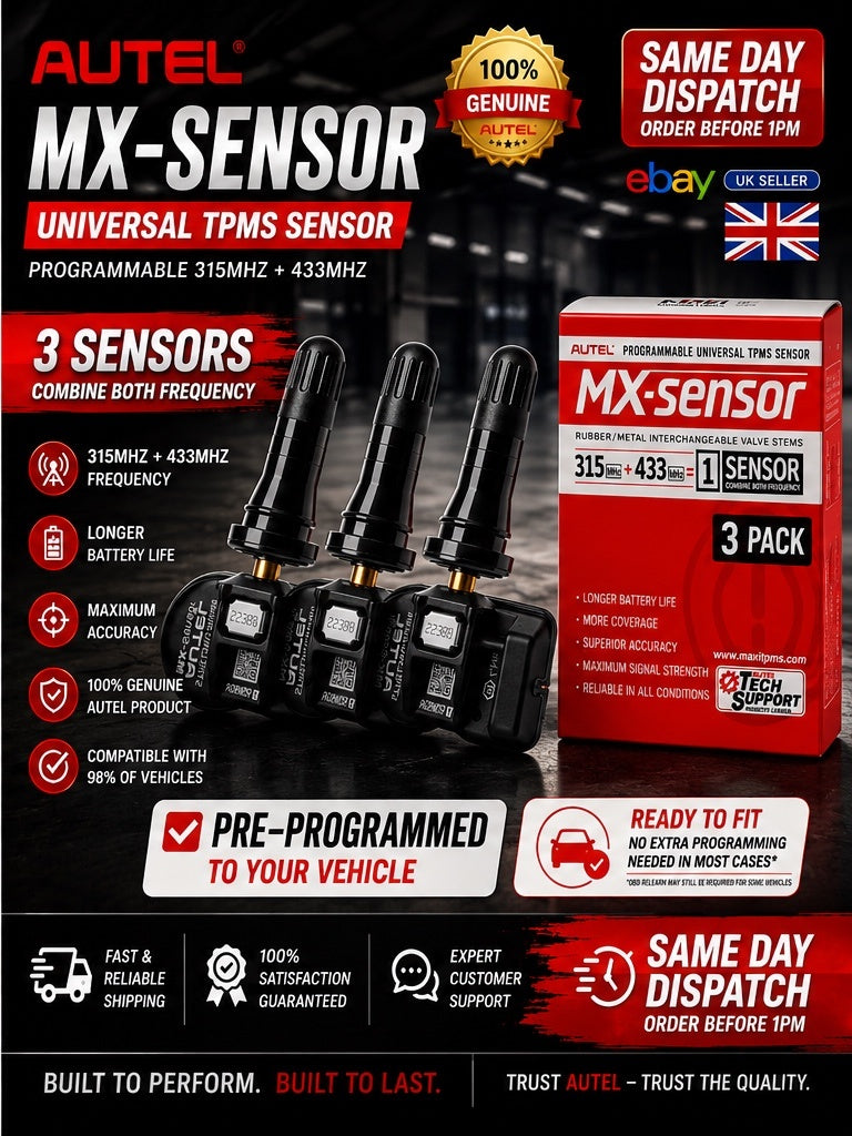 Genuine AUTEL MX-Sensor TPMS Sensor Pre Programmed To Your Vehicle Rubber Valve x3