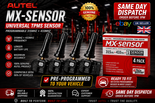 Genuine AUTEL MX-Sensor TPMS Sensor Pre Programmed To Your Vehicle Rubber Valve x4