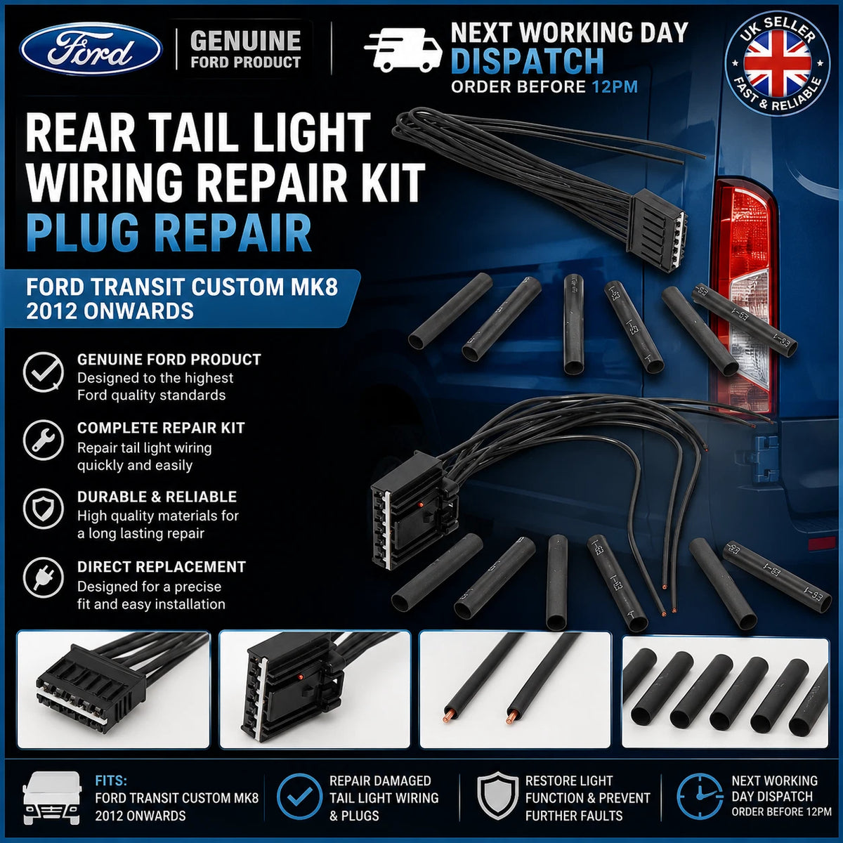Genuine Ford Transit Custom MK8 Rear Tail Light Wiring Repair Plug Loom 2012-On